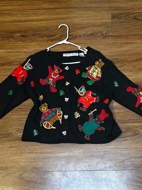 Michael Simon Black Holiday teddy bear sweater  Rare size M